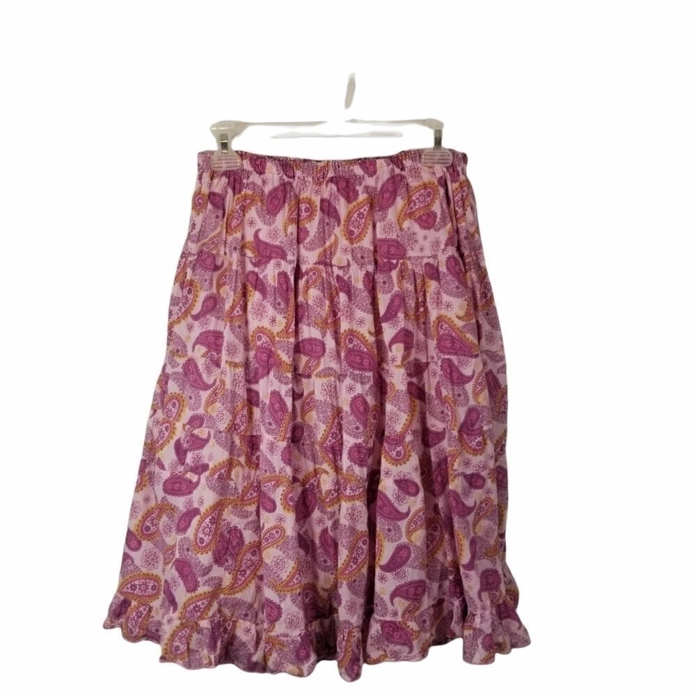 "GRAINE" PINK PURPLE PAISLEY COTTON SKIRT. SZ XL.